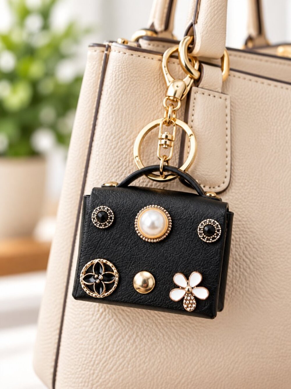 Black Mini Keychain Pouch Coin Purse Charm Vegan Leather